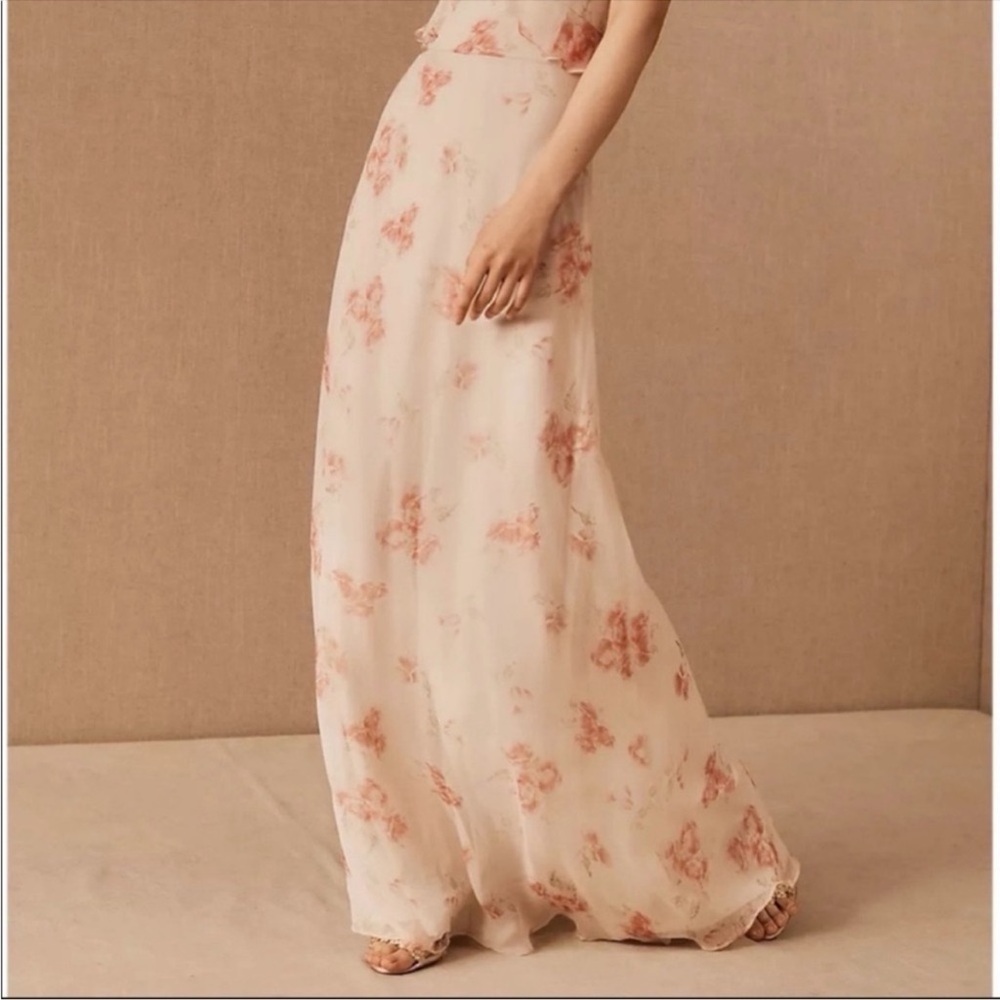 ANTHROPOLOGIE BHLDN Blush Floral Chiffon Ruffle Maxi Dress Bridesmaid Gown NWT - Picture 7 of 11